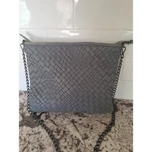 FALOR Londra Hand Woven Leather Crossbody Clutch Bag Gray made Italy Firenze